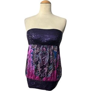 Bebe Sequin Silk Tube Top Purple Small